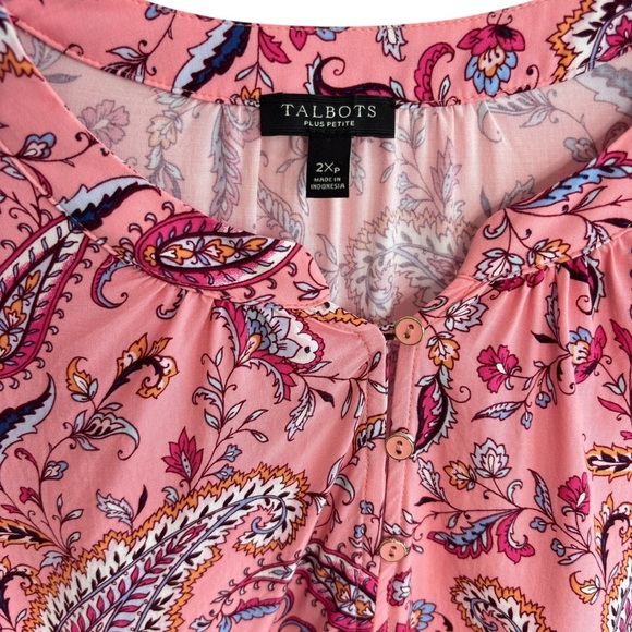 Talbots Band Collar Popover Top Plus 2Xp Pink Dancing Paisley Long Sleeve Blouse - Picture 6 of 16